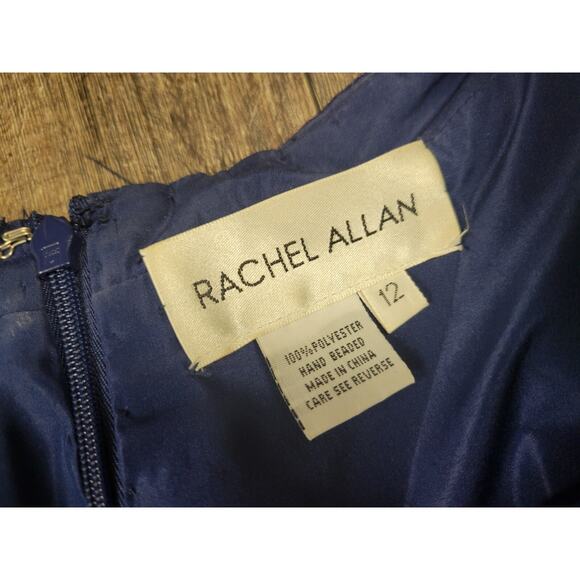 Rachel Allan Hand-Beaded Navy Blue Satin 2 Piece Prom Dance Dress Size 12 - Picture 6 of 13